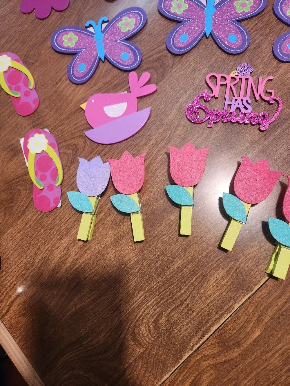 Spring Party Wooden Decorations - Pink & Purple Floral and Butterfly Set